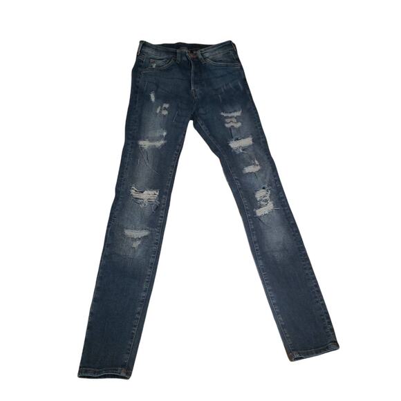 H&M Dark Washed Distressed Skinny Couple Moulante & Denim Jeans - Size 28 - Picture 2 of 7